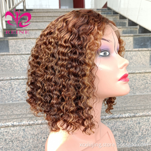 Good Short Full Lace Bob Human Hair Wigs 4*4 Closure Highlight Colored Curly Bob Wigs  For Black Women Hot sale products